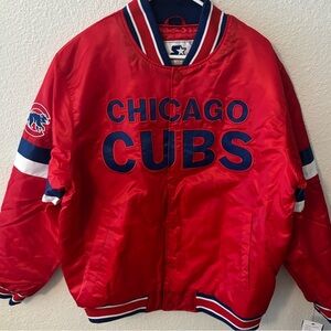 Chicago Cubs Starter Home Game Satin Full Snap Varsity Jacket Mens XL NWT